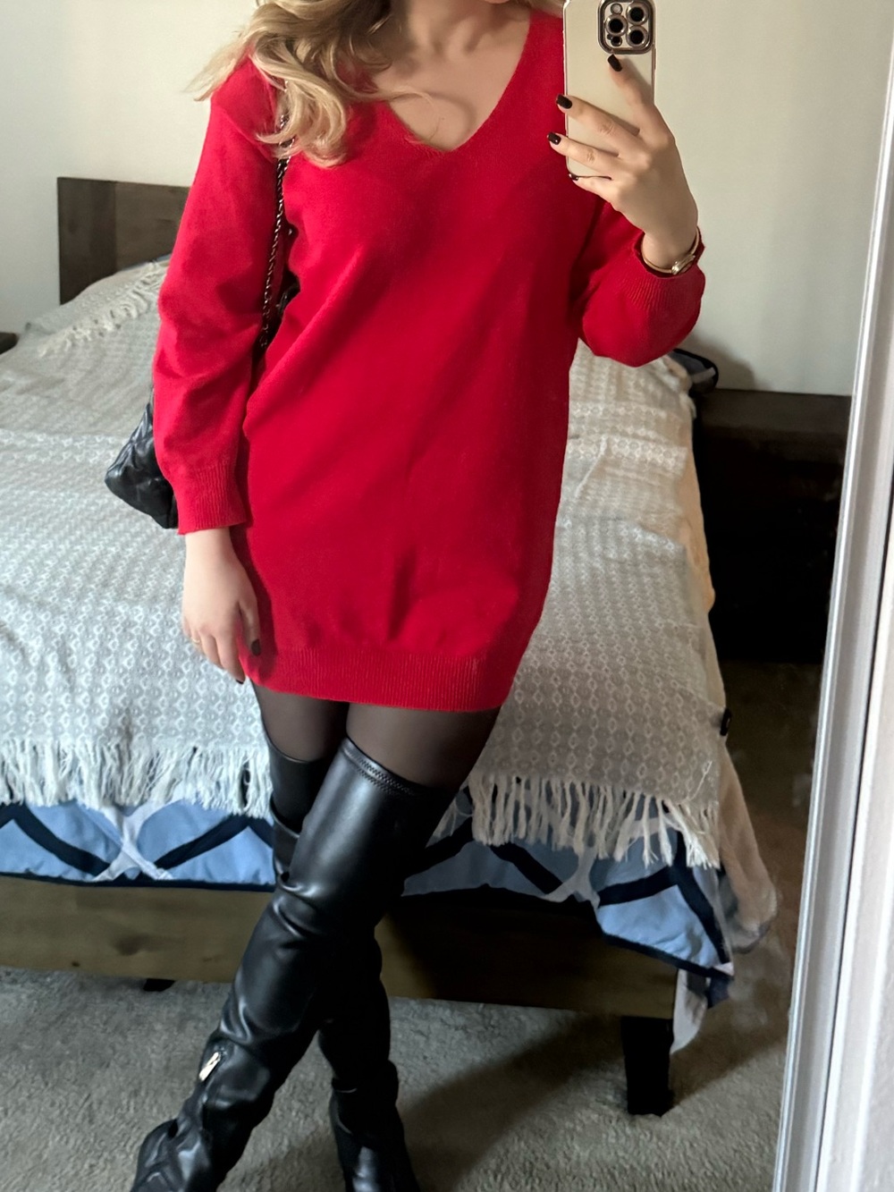 Red V-Neck Women's Sweater/Dress